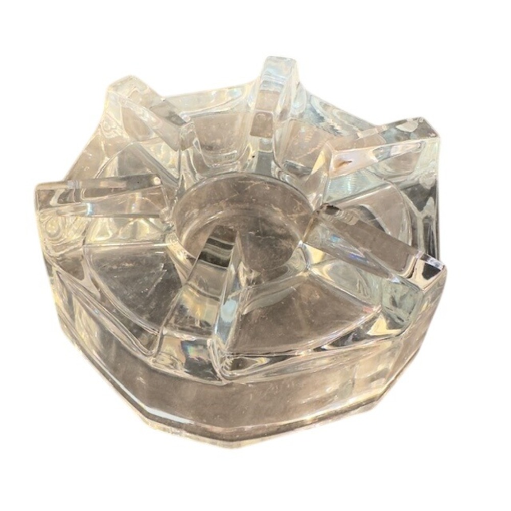 HEAVY Crystal Glass Ashtray Octagonal 6 Cigarette Rests Clear or Tealight Holder